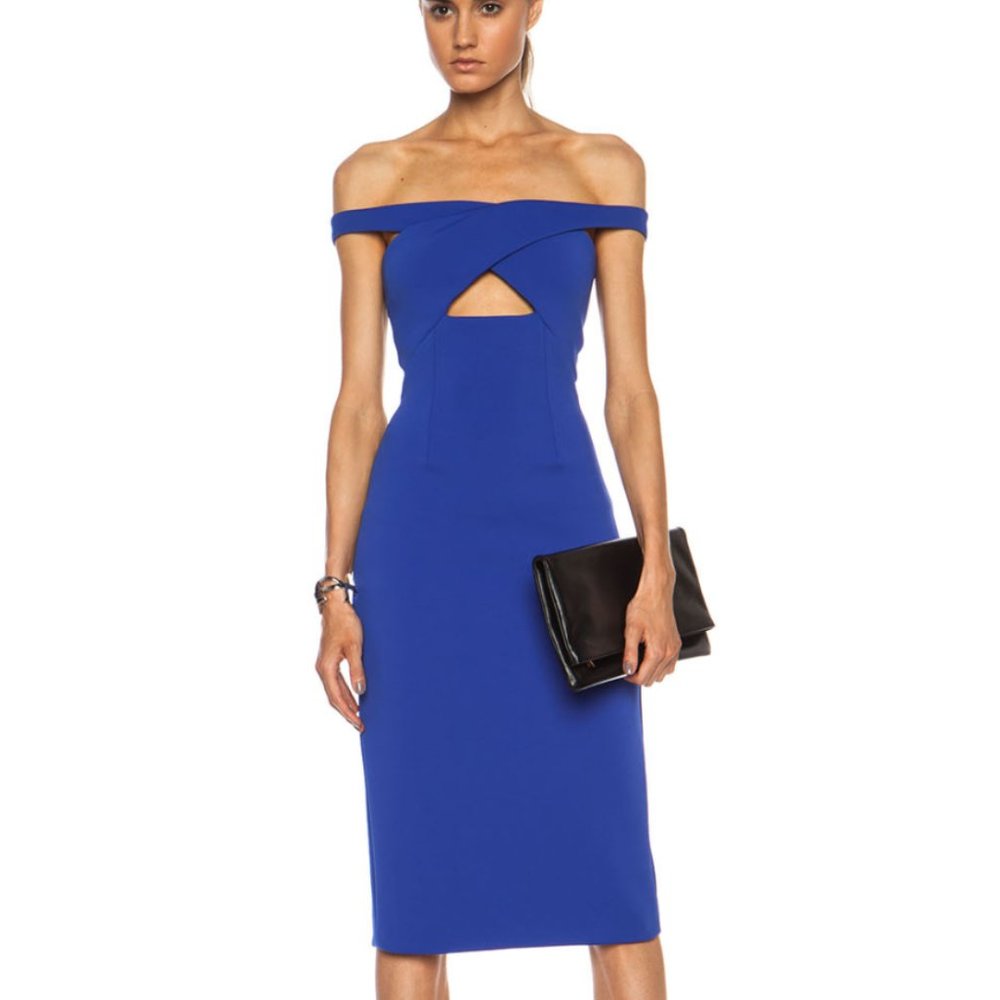Cushnie et Ochs Neoprene Off Shoulder Dress in Blue Violet Size 0